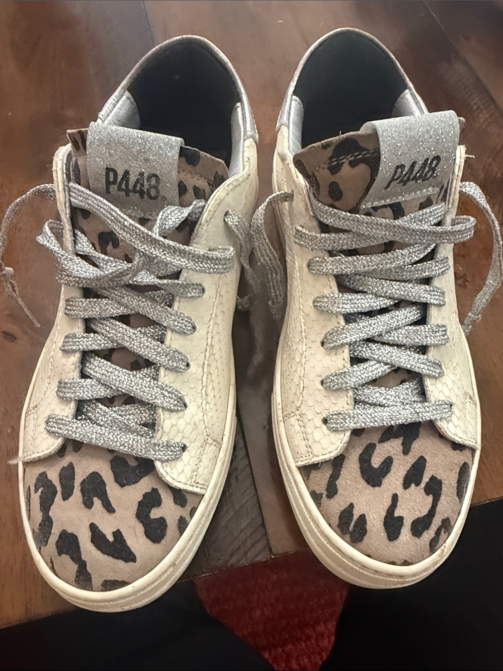 P448 Leopard and Metallic Lace Low-Top Sneakers